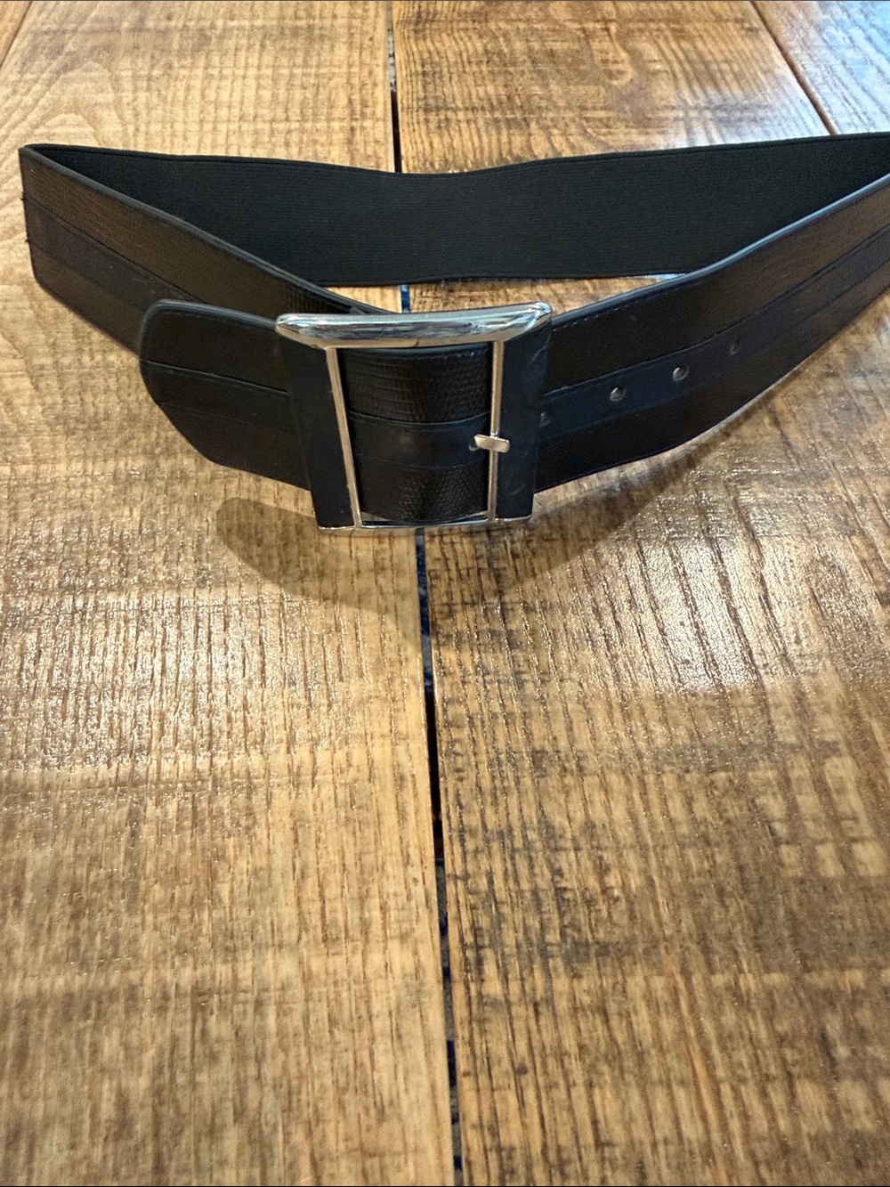 Black faux leather Wide Belt with Silver Buckle